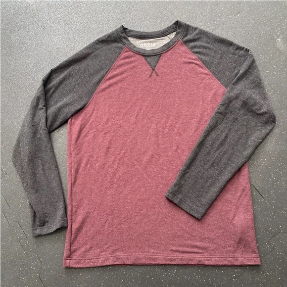 Orvis Shirt Mens Medium Burgundy Red Baseball Casual Pullover Sweatshirt - Picture 3 of 8